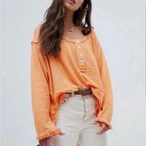 We The Free Orange Hong Kong Striped Henley Top